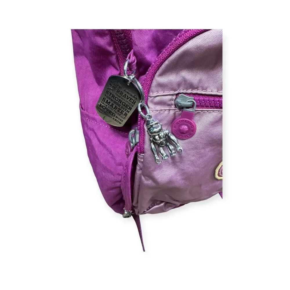 Kipling Seoul Metallic Pink Backpack Laptop Large School Bag w/ Charms Y2K‎ Rare